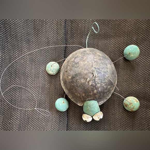 None Other - Vintage Unique Artisan Made Metal Turtle Hanging Garden Decor bobble head & legs